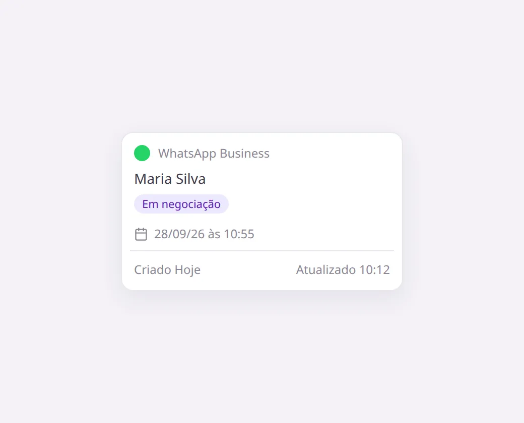Card do Kanban com o campo Próximo contato preenchido